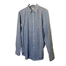 Samuel Windsor shirt L blue white pink stripe linen blend