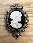Beautiful Vintage Abalone Onyx Brooch Cameo 925 Sterling Silver