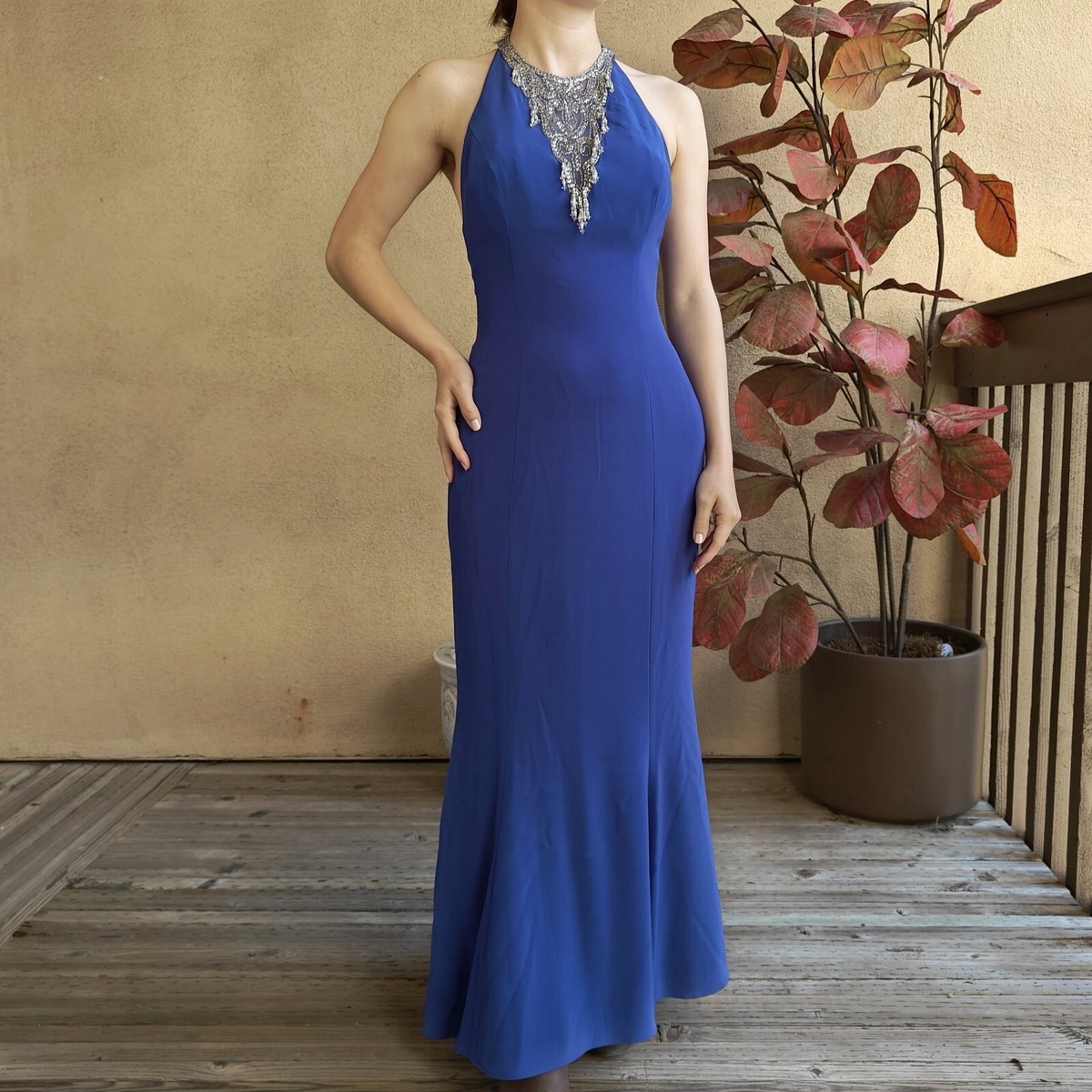 beaded halter neck wedding dresses Satin Mermaid Halter Gown with Beaded & Lace Appliqued – Lotus Threads  Bridal main image 1