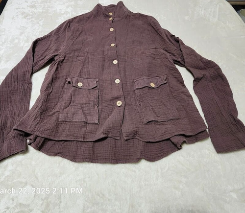 Hello Nite Women's Large Long Sleeve Button Up Adj Sleeve Mandarin Collar Cotton