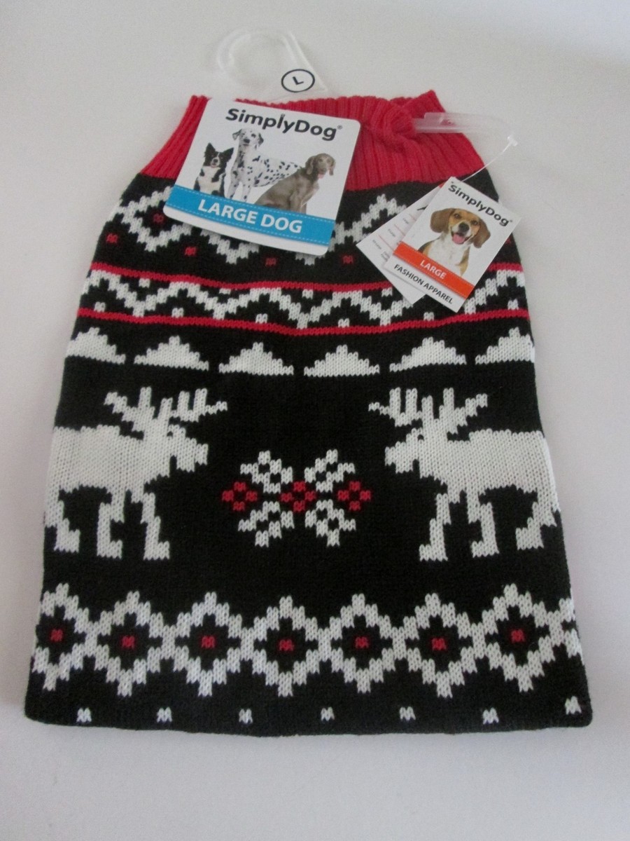 Simply DOG SWEATER L Moose Knit LARGE NEW Pet RED BLACK WHITE