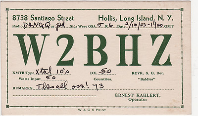 QSL Card HOLLIS L.I. NEW YORK 1933 USA Funk Karte Radio W2BHZ    ( 80452
