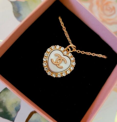 White Heart Chanel crystal pendant necklace