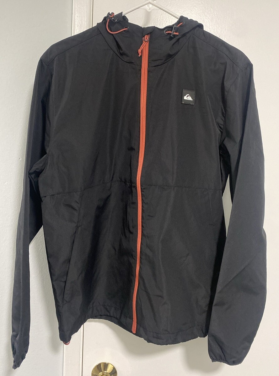 New Black Men's Quiksilver Zip-up Hooded Light Jacket W New Black Men's Quiksilver Zip-up Hooded Light Jacket W