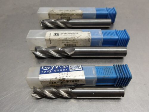 Lot Of 3 NEW! Assorted GWS/Benchmark Carbide Endmill 3F-Various Size(As Shown)