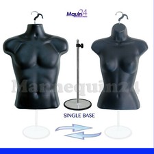 MALE  FEMALE TORSO BODY MANNEQUIN FORMS - BLACK  2-HANGERS 1 METAL STAND