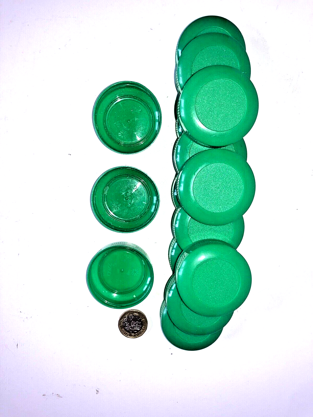 15 x large green plastic bottle caps. Recyclable 02 PEHD. eBay