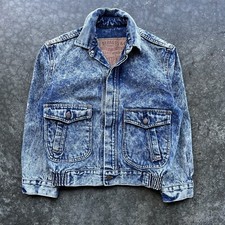 Vintage 90s Levis Denim Trucker Jacket Youth Size Medium Blue USA Made