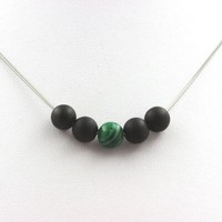 Steine Und MinéRaux. Halskette Perlen Malachit + Schwarz Onyx Matt 8 Mm. Kette