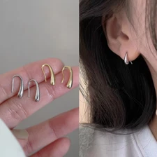 Women's Small Lightweight 925 Silver Teardrop Hoop Dangle Earrings J1