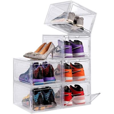 6pcs Shoe Box Storage Case Hard Plastic Boxes Transparent Stackable ...