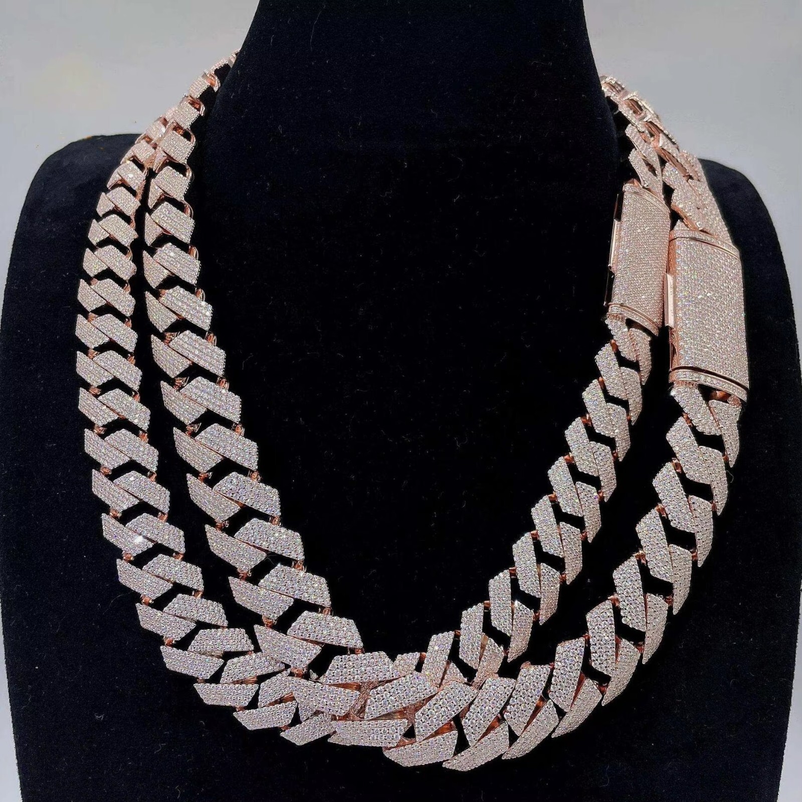 55 CTW Simulated Diamond 14K Rose Gold Miami Cuban Link Chain 25mm