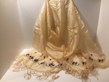 Vintage Delicate Women Ladies Scarf Peach/Tan Color w/Purple Embroidered Flowers