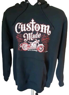 Custom Made Biker Hoodie Large Light Source Vintage STYLE Blk GOD'S WORKMANSHIP 