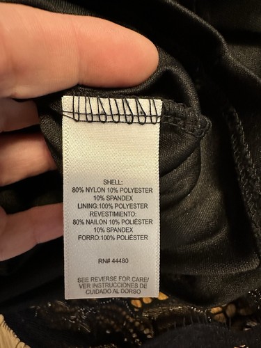 Vestito Body Bambina Materiale Nero e Oro Maniche Lunghe Maglia Pizzo Taglia Large - Foto 8 di 9