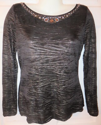 Cache Texture Black Shimmer Top Sz M