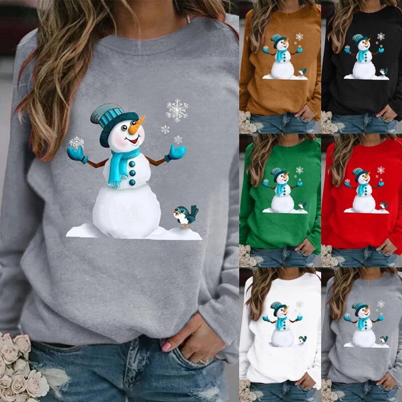 Ladies Pullover Crew Neck Christmas Sweatshirt Women Long Sleeve Sport  Loose Fit | eBay