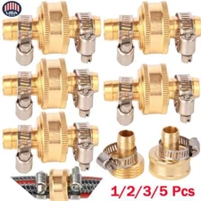 1-5Sets 1/2" Garden Brass Mender End Repair Kit Hose Quick Connector Male Female