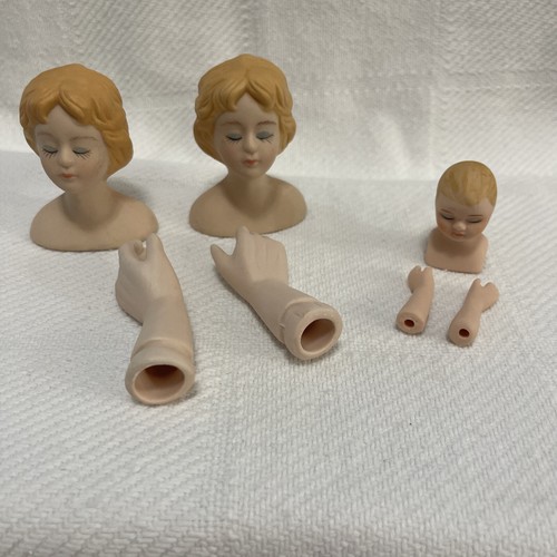 Vintage Fibre Craft Porcelain Doll Head and Hands Set Doll Making Parts