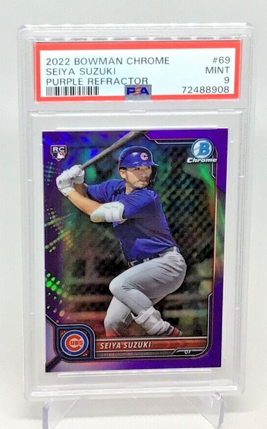 PSA 9 - 2022 Bowman Chrome SEIYA SUZUKI #69 PURPLE REFRACTOR RC #141/250 - CUBS