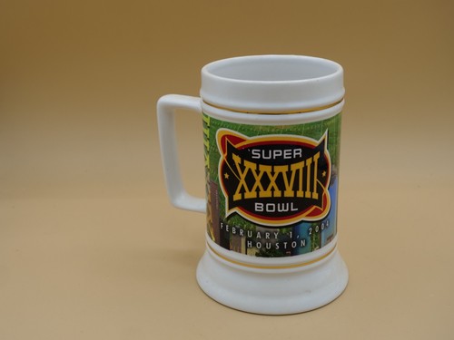Houston SUPER BOWL XXXVIII Beer Stein Mug Feb 2004 with Holograph Sticker - Picture 2 of 3