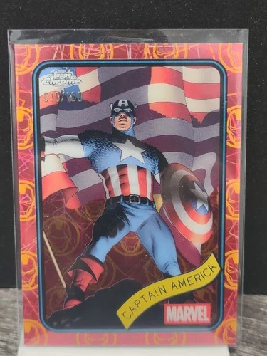2025 Topps Chrome Marvel Iron Man Red & Gold Laser Captain America /100 #185