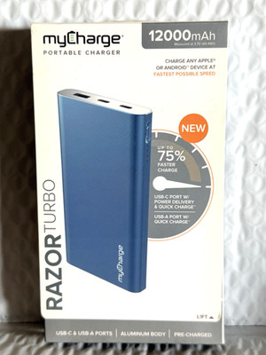 myCharge - RAZOR TURBO 12,000 mAh Portable PD Charger for USB Devices -  Blue