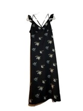 L Honey Punch Black Floral Print Maxi Slip Dress with Ruffle Straps