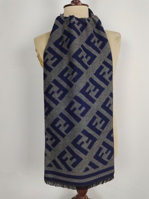 FENDI Original Vintage gemustert blau / grau Wolle Kaschmir Winter Schal Schals