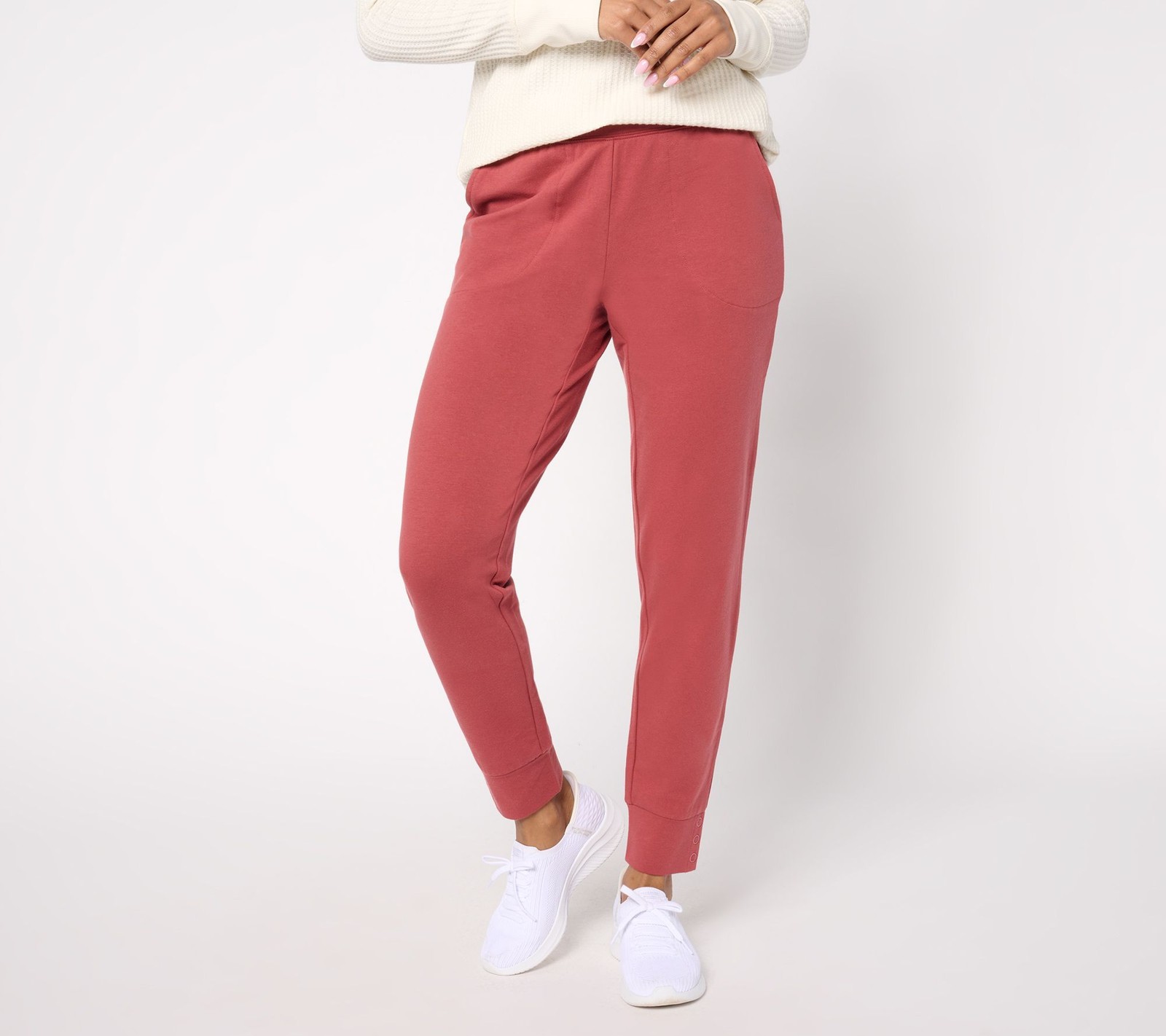 Denim & Co. Women's Petite Pants PS Active French Terry Pull-On Red A555536