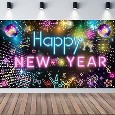 Neon 2026 Happy New Year Banner, Colorful Happy New Year Banner Backdrop, Colorf