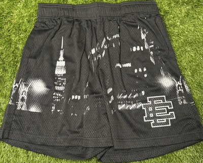 Eric Emanuel EE Shorts Athletic Mesh Black Cityscape Pattern Men's Size L
