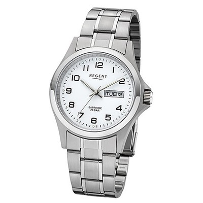 Regent Herren-Armbanduhr silber Analog F-1040 Edelstahl-Armband URF1040