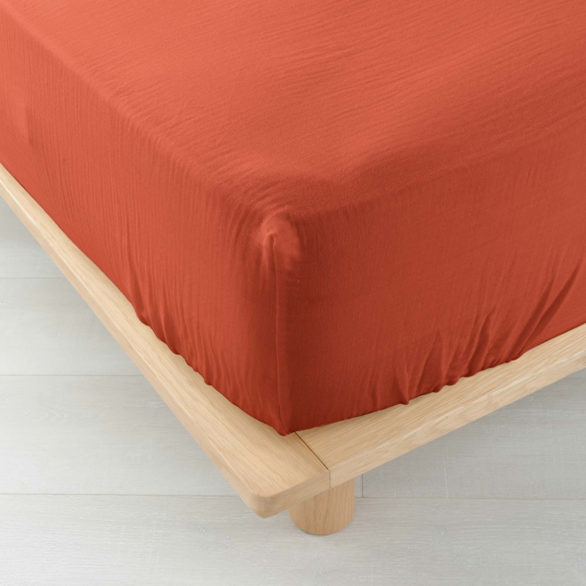 Drap housse en gaze de coton 140x190 terracotta pour chambre bohème Angelia