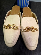 Tory Burch Jessa Backless Loafer Mule Cream/Beige US Size 7M Leather Gold trim