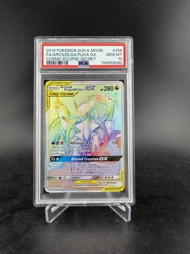 2019 Pokemon SM Cosmic Eclipse Arceus Dialga Palkia Tag Team #258/236 PSA 10