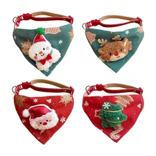 Christmas Pet Bandanas Collar For Dogs Cats Cotton Triangular Bibs Scarf