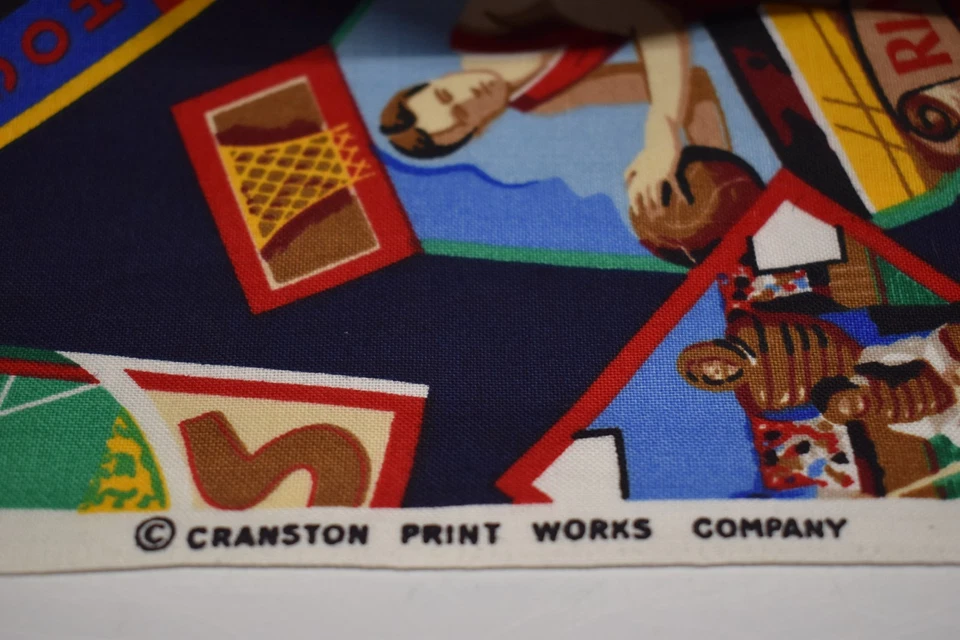 VIP cranston print works 3 YARDS COTTON FABRIC basketball SPORTS COLLAGE tennis - Image 3 of 4