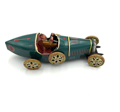Schylling Bugatti T-35 Racing Car Lithographed Tin Plate Wind Up Toy No Key I970 - Picture 9 of 11