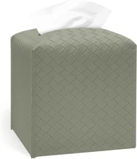 Tissue Box Cover Holder, PU Leather Tissue Box Cover with Braided Pattern, Squar