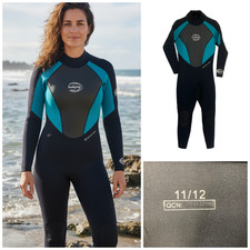 Deep See Woman’s Wetsuit Black & Aqua Full Length 3 mm Neoprene Scuba Sz 11/12