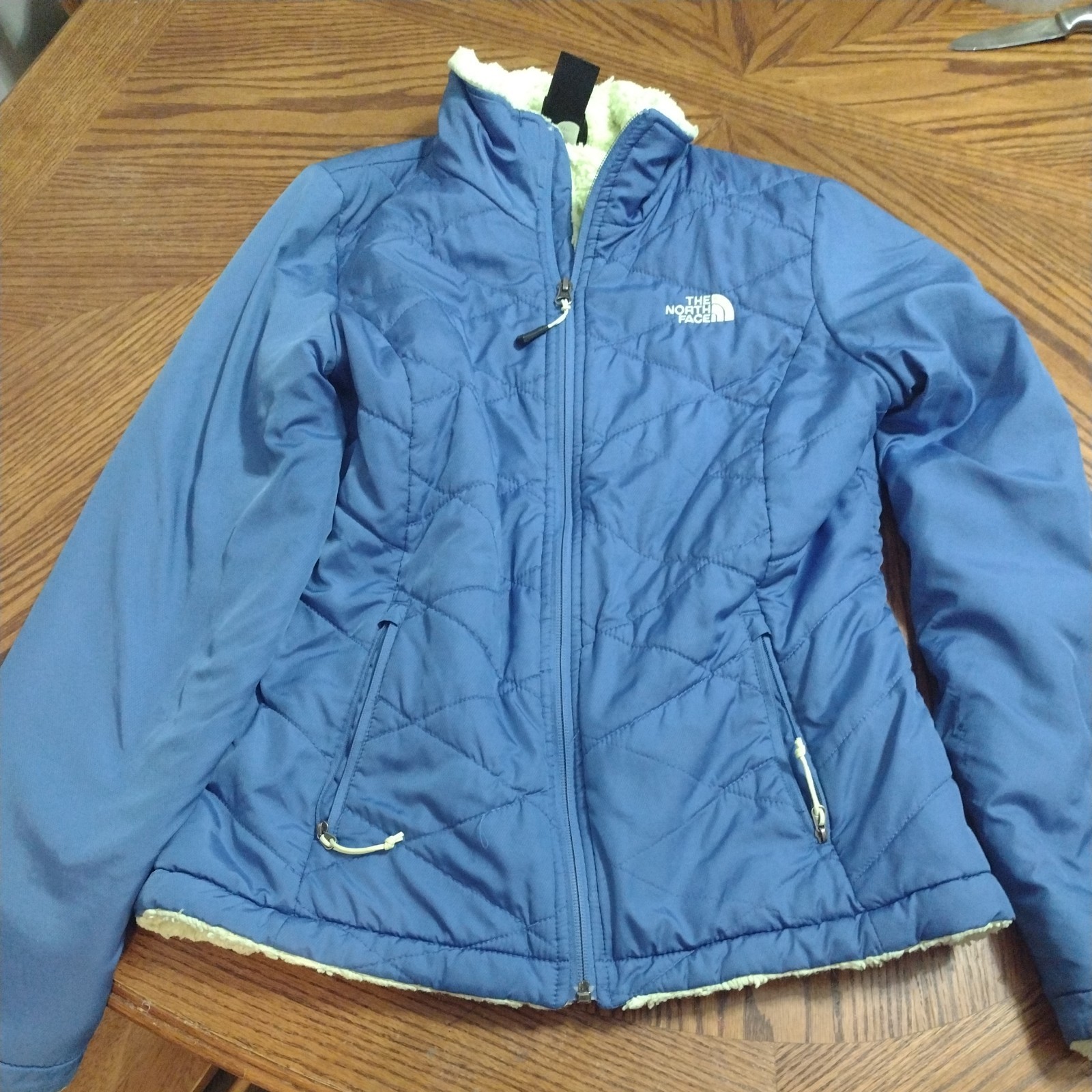 The North Face Mossburg Swirl Quilted Blue Womens Medium Sherpa Jacket Full Zip