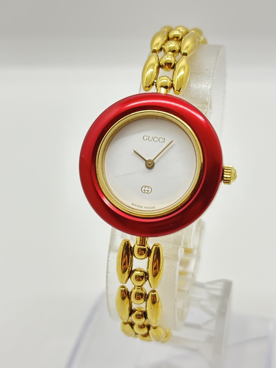 Exc+5] Gucci 11/12 Change Bezel Quartz Watch White Dial Red Bezel