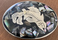 Fish Mother Of Pearl Abalone Shell Alpaca Mexico Silver Belt Buckle