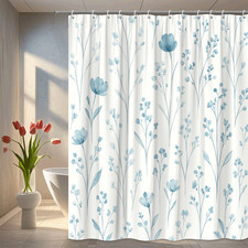 Blue Floral Shower Curtain - Watercolor Design for Bathroom Decor