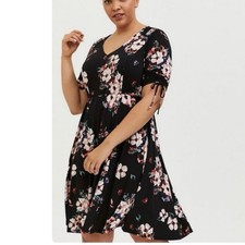 Torrid Pink Floral Studio Knit Short Tie Sleeve V Neck Dress Size 1X