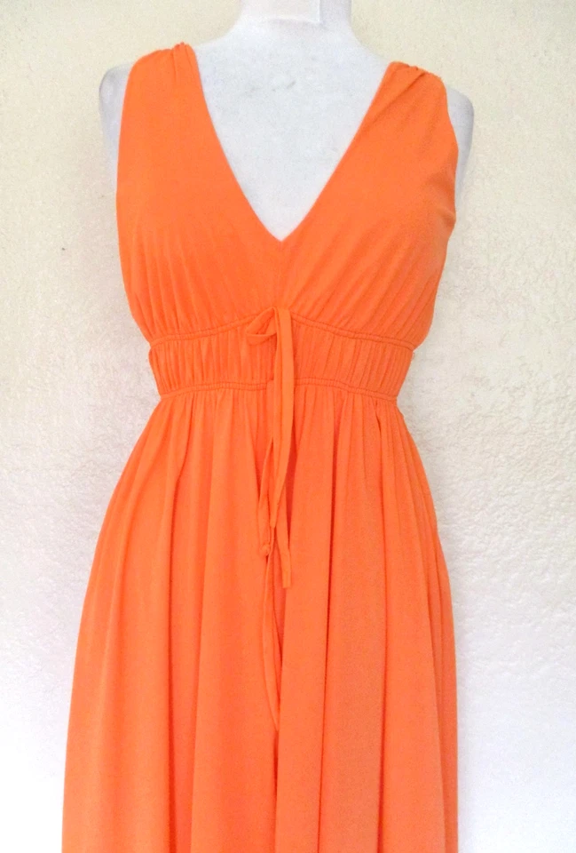 Vintage 70s Miss Elaine Flowy Wide Leg Palazzo Jumpsuit S Women Orange Nylon - Image 3 of 4