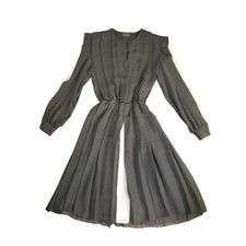 Vintage Cachet by Bari Protas Two-Toned Pleated Black White Midi Dress, Medium