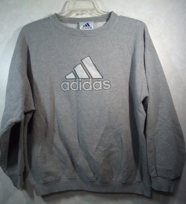 Vintage 1990's Adidas Sweatshirt Women L Heather Gray Logo Long Sleeve