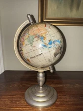 World Globe On Antique Brass Stand 12" Tall Gemstone Ivory Color